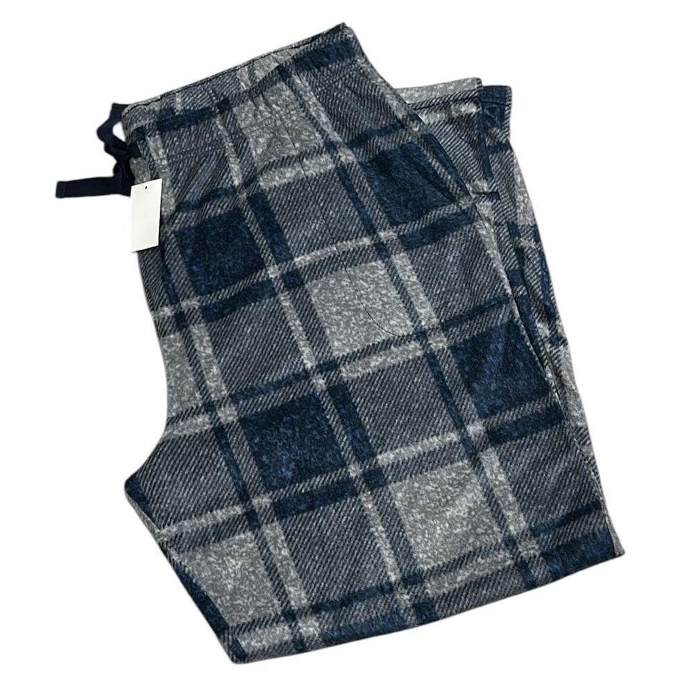 Cuddl Duds Mens 2XB Pajama Pants Blue Plaid Micro Fleeece NEW Lounge Pants